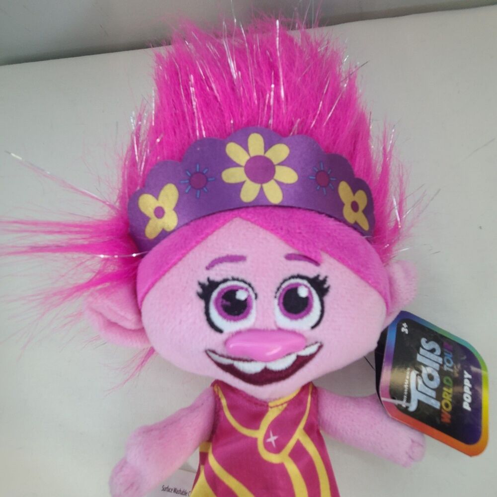 Poppy Plush Stuffed Animal Trolls World Tour 8" NWT Pink Dress Harmony Music - Picture 6 of 10